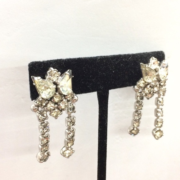 VINTAGE RHINESTONES SCREW BACK EARRINGS DANGLE STATEMENT - Picture 4 of 16